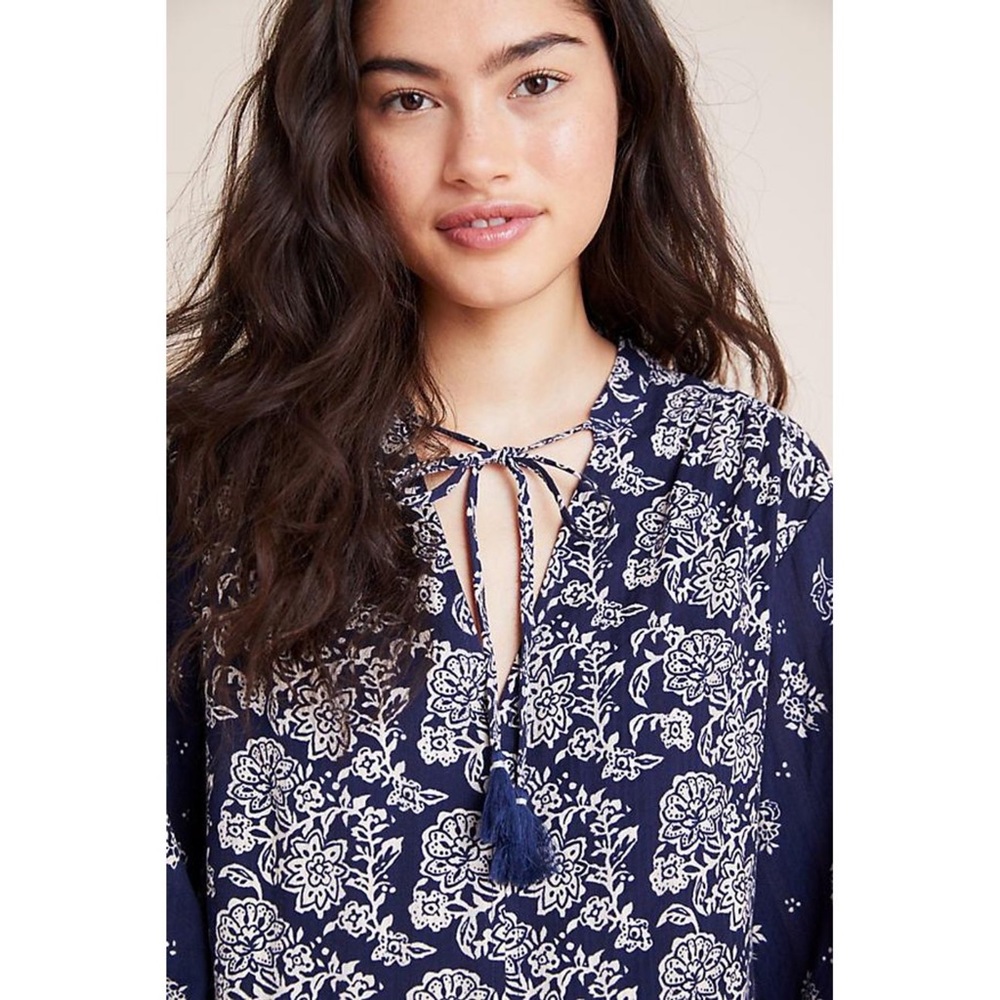 Maeve Carlita Tunic Dress Long Sleeves V Neck BOHO Floral Patchwork - Picture 3 of 12